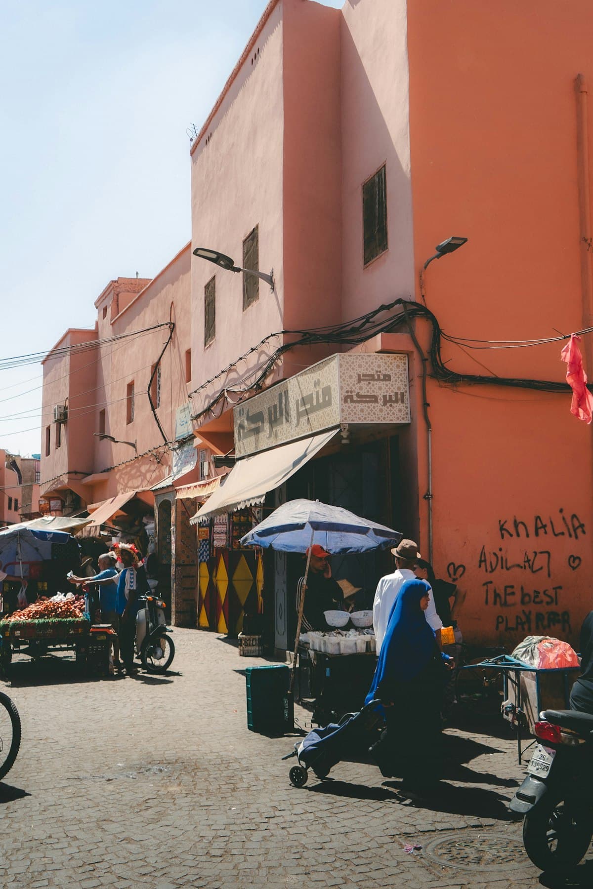 Budget-friendly street scene in Marrakech, Morocco